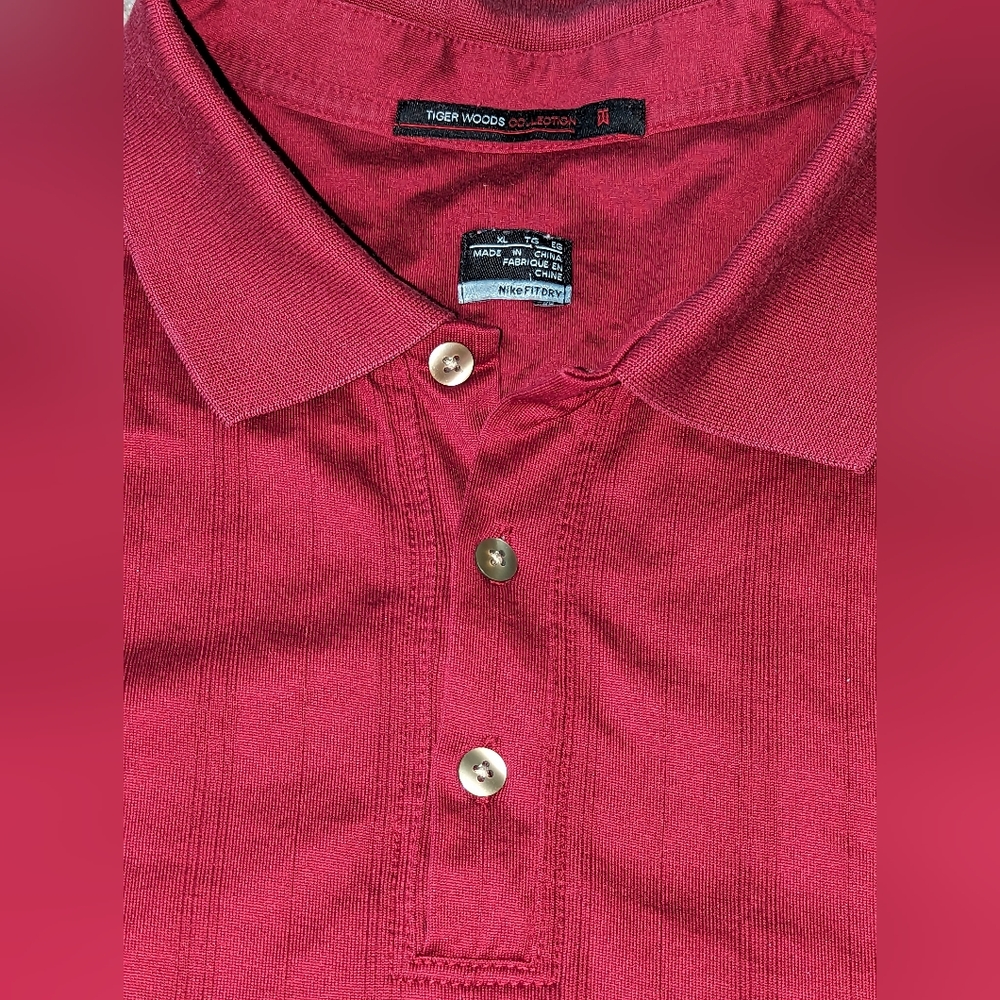 Nike Tiger Woods - XL Red Fit Dry Polo Golf Cotton Blend Shirt 42" Chest